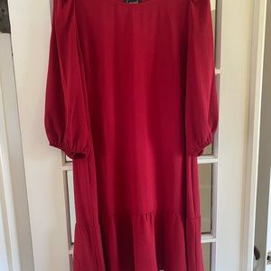 Women's Puff-Sleeve Ruffled-Hem Sheath Dress